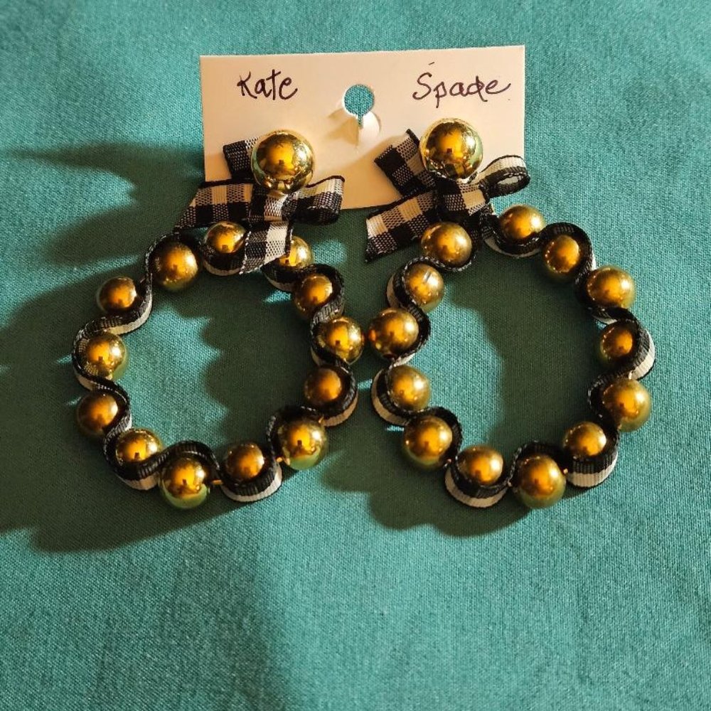 NWT Kate Spade Gold Ball Hoop Earrings – Pearl Accent Statement Hoops